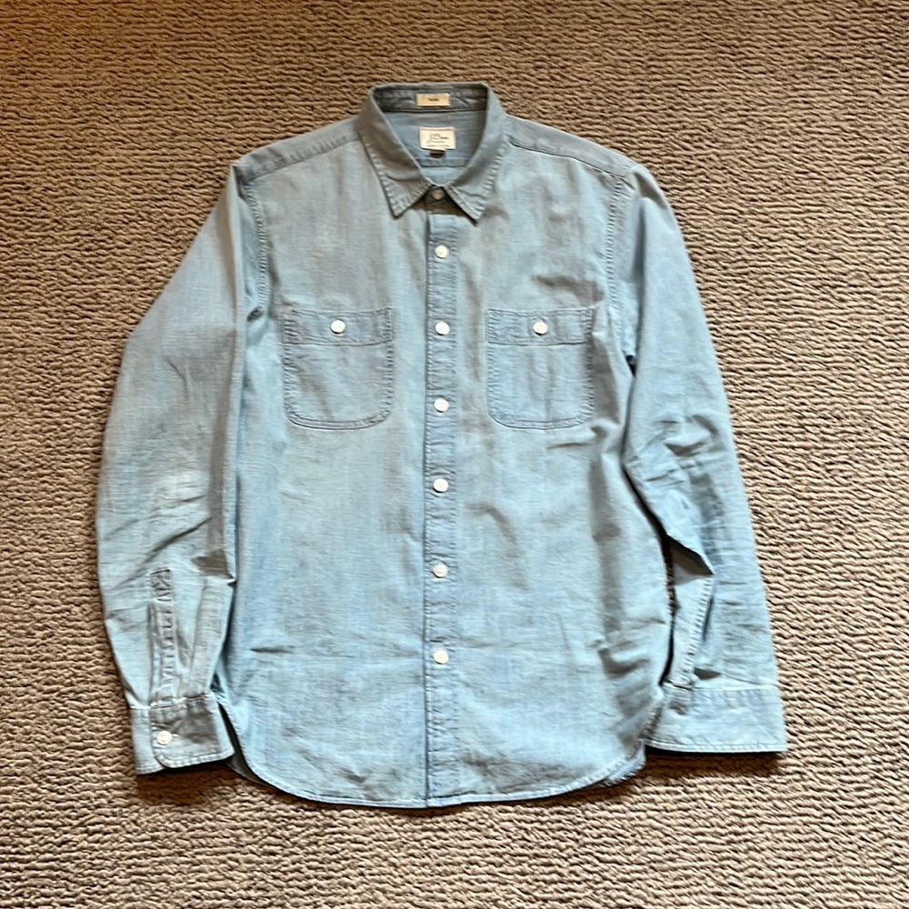 J Crew Mens Light Chambray Shirt - Slim Fit Size Medium